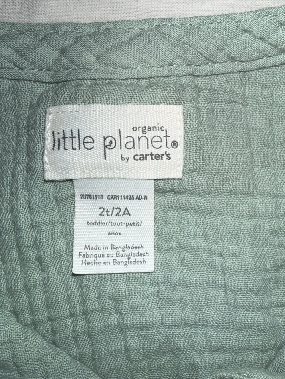 Carter's Little Planet Organic Mint Green Muslin Dress 24Months